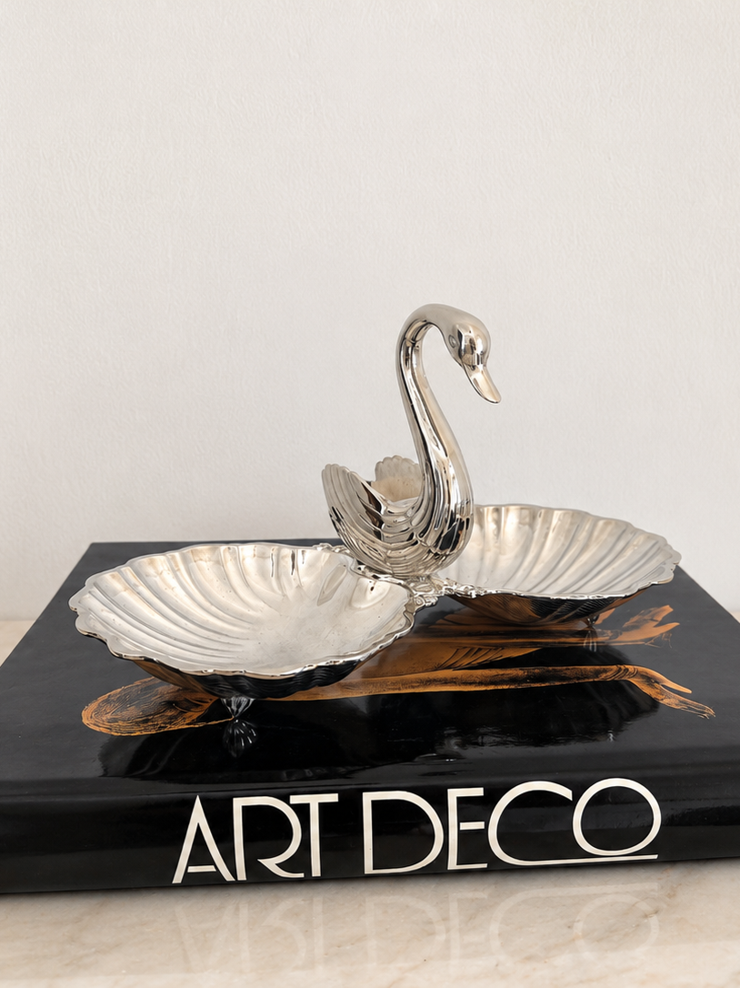 Silver-Plated Swan Double Shell Serving Dish