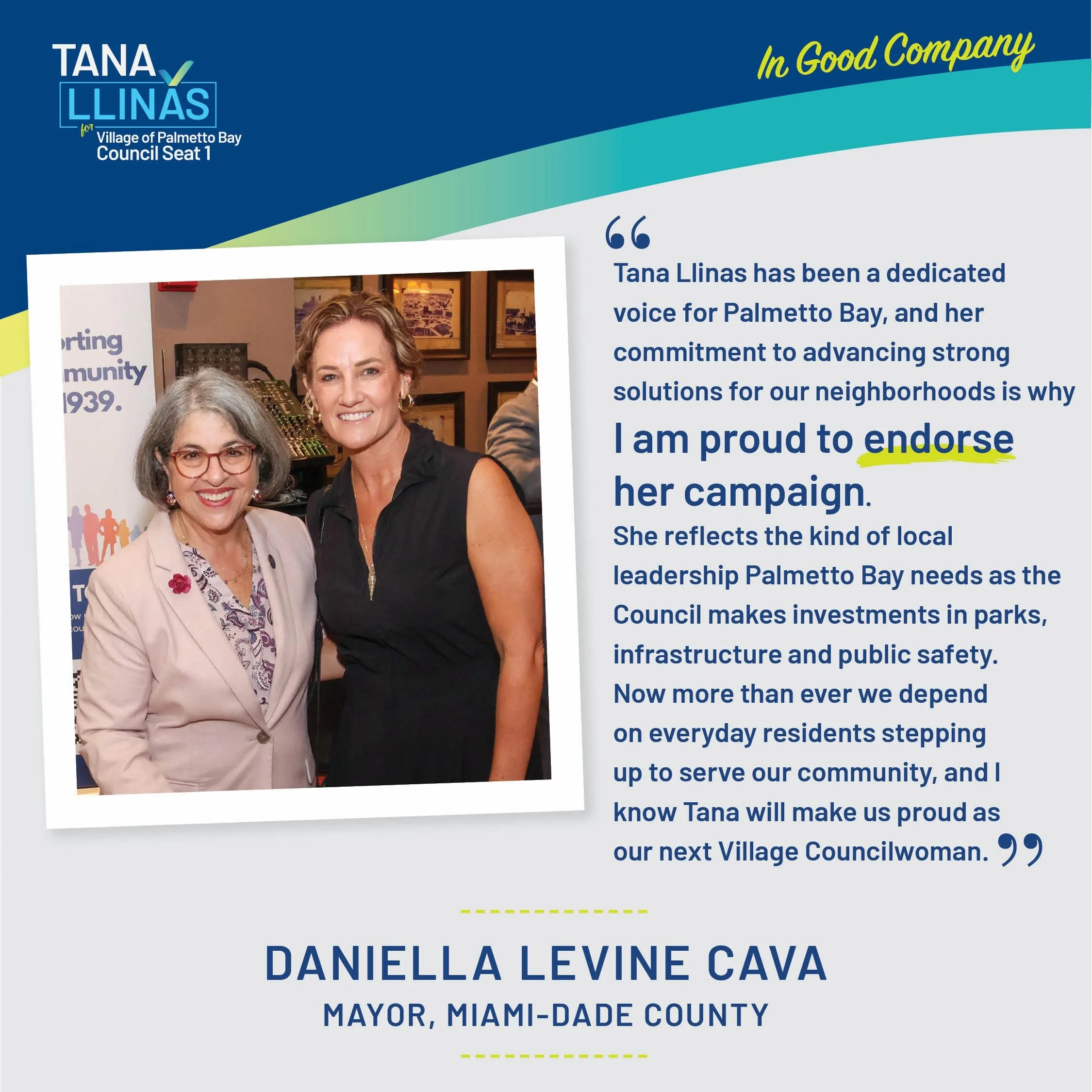 When the Mayor of Miami-Dade County has your back, you know you&rsquo;re in good company. 💙 Thank you, @mayordlc for your endorsement and your belief in a stronger Palmetto Bay. Parks, infrastructure, public safety: let&rsquo;s get it done! 🌴✅

@le