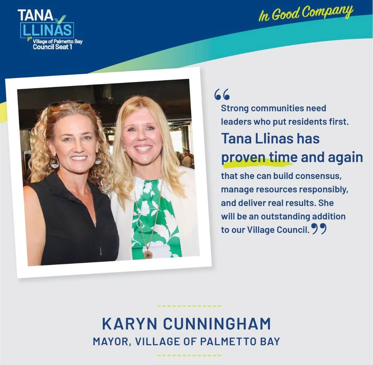In good company. 💜 

I&rsquo;m deeply honored to have the support of Mayor Karyn Cunningham. Her leadership over the past 12 years has shaped so much of what makes Palmetto Bay a wonderful place to live, and her words mean the world to me.

Putting 
