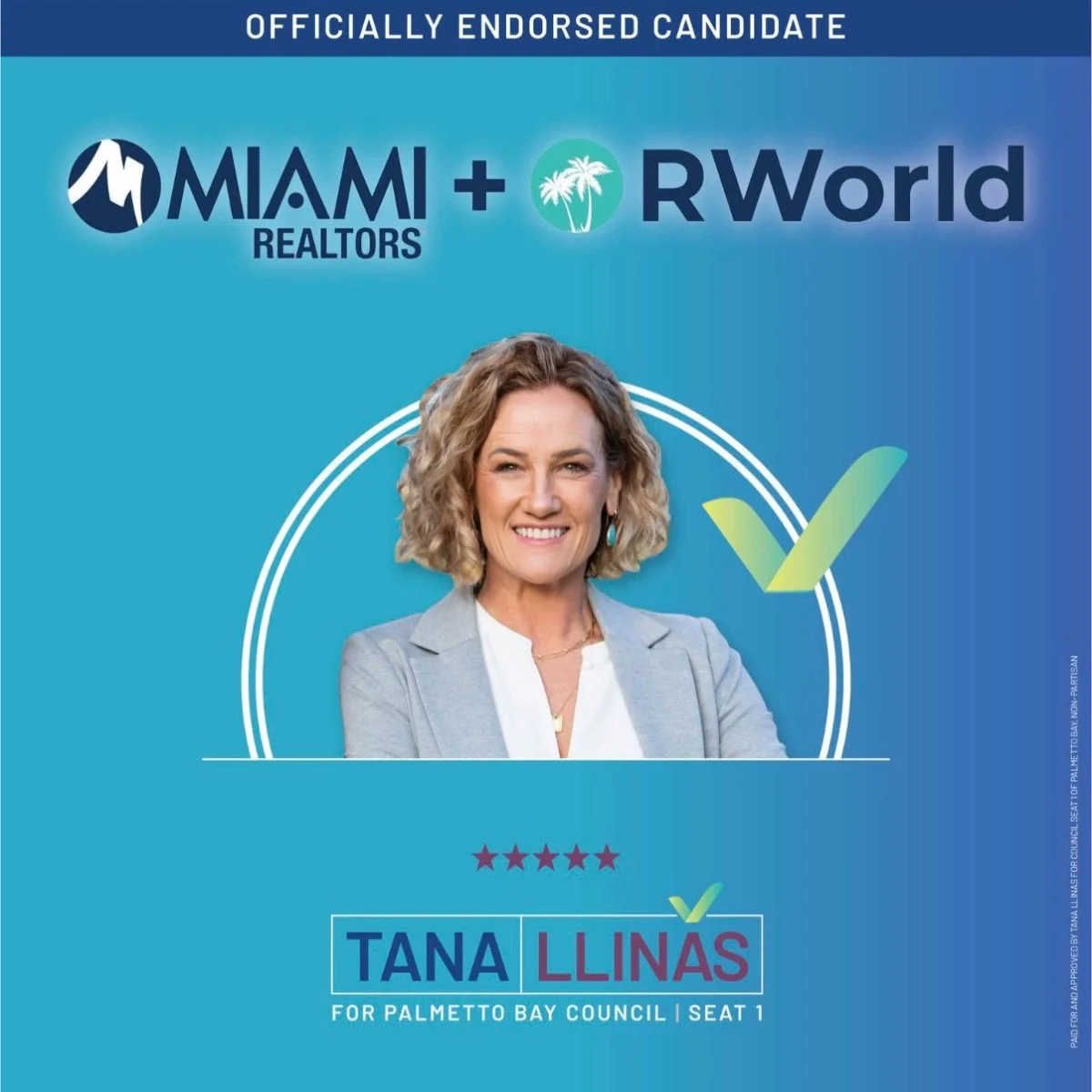 Honored to be the officially endorsed candidate of Miami Realtors + RWorld for Palmetto Bay Council, Seat 1! ✍️ 

Realtors see every day what makes a neighborhood a place families want to call home: safe streets, good schools, amazing parks, and a vi