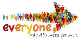 A colorful speech bubble made of various human icons with the text 'everyone' and a tagline 'Mindfulness for All.'