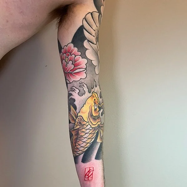 tatovering japansk arm koie floral