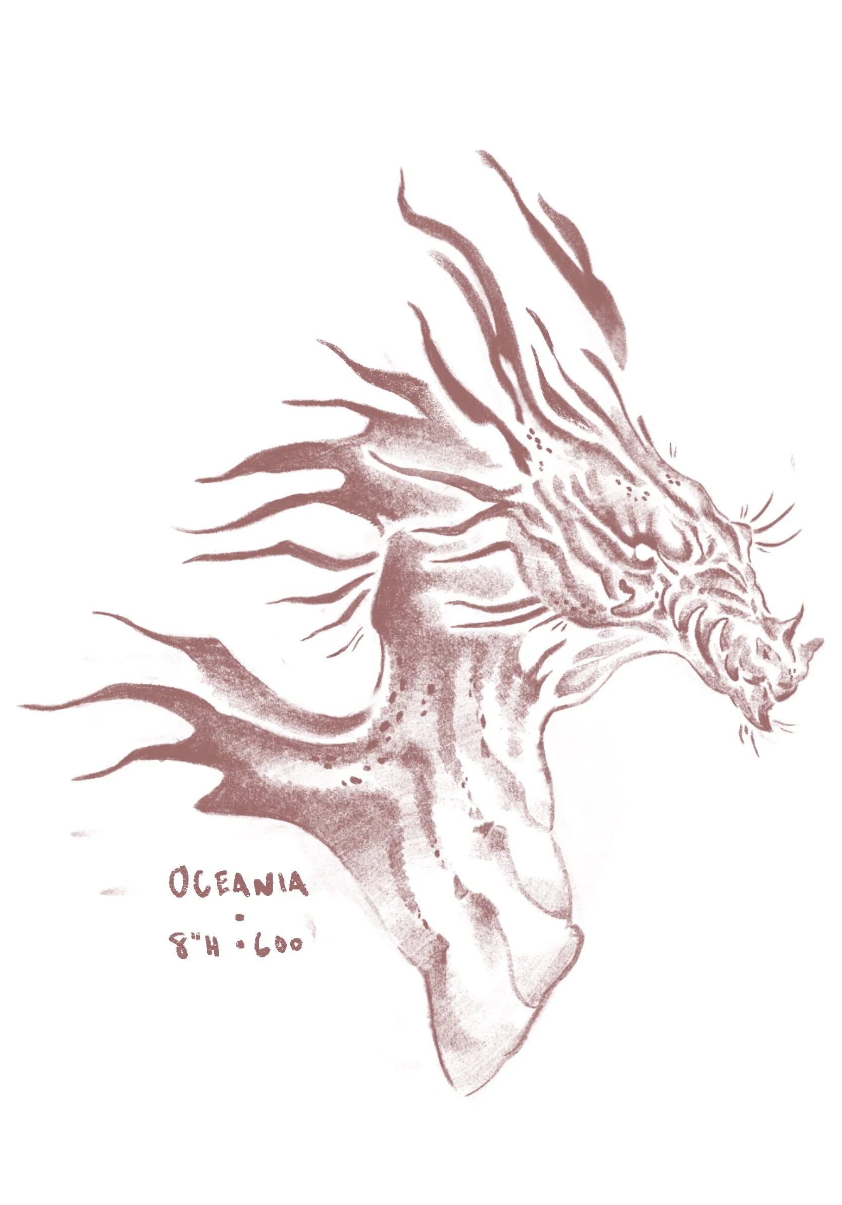 dragon bust with fierce face and teeth. oceania, 8” height $600 usd