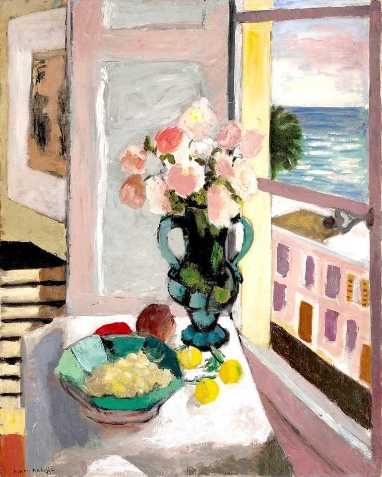 Henri Matisse, Safrano Roses at the Window 1925 
#apicturebookviewoftheworld 
#swaybackbooks	 #henrimatisse #matisse #southoffrance