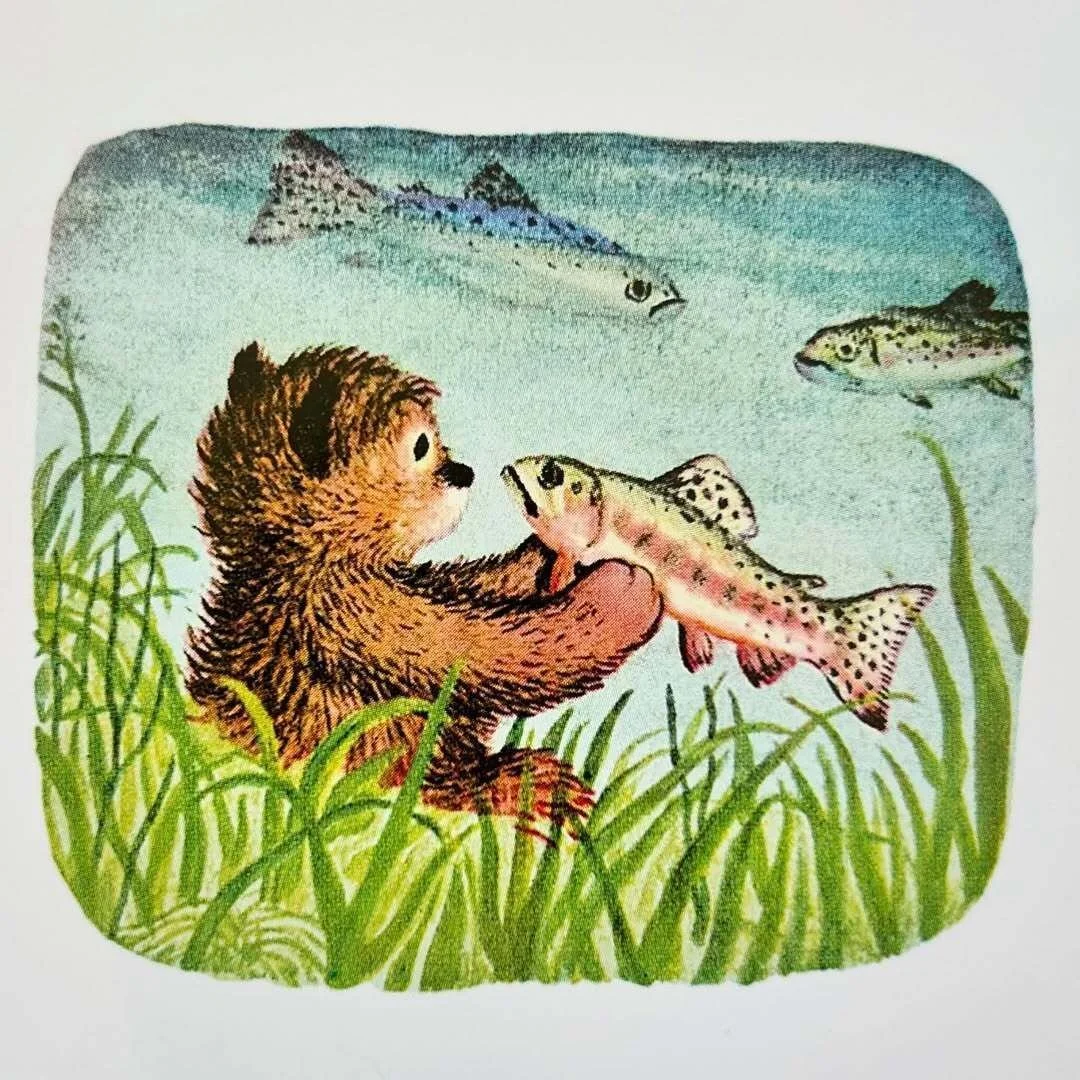 A page from Little Fur Family, written by Margaret Wise Brown, Illustrated by Garth Williams 1946

#apicturebookviewoftheworld #swaybackbooks #kidlit #kidsbooks #modernart #painting #watercolor #garthwilliams #storybooks