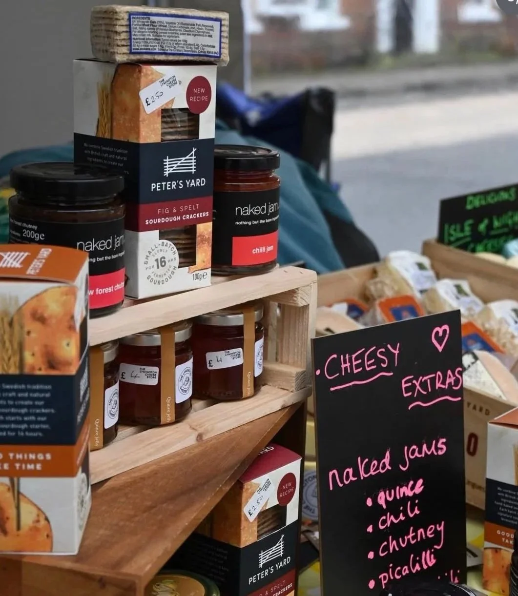 Crackers, jams and chutneys on the market stall
