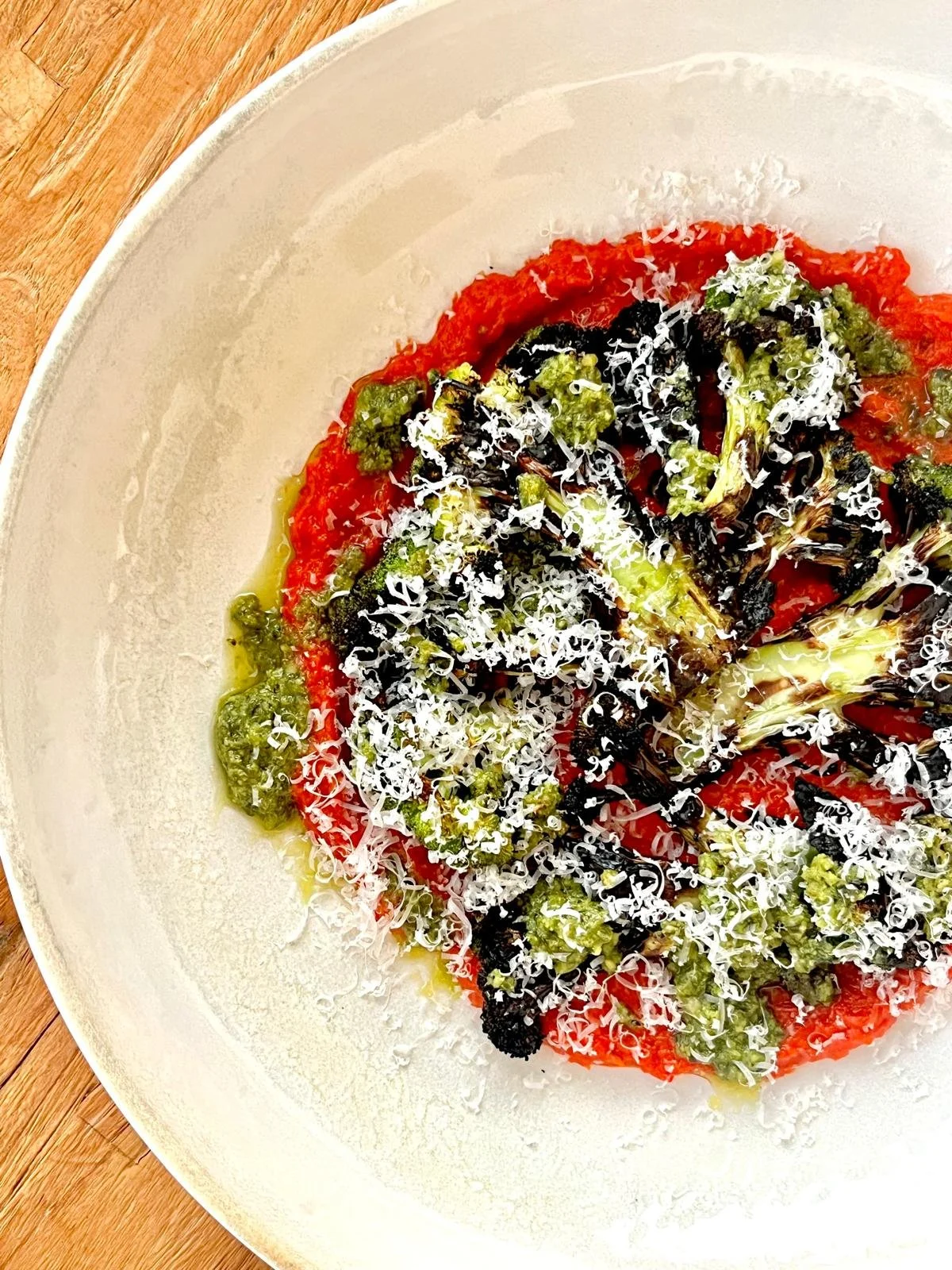 Charred Broccoli with Romesco Sauce and Garden Pesto