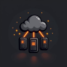 A cloud with lightning and sparks connecting to three server racks in a digital illustration.