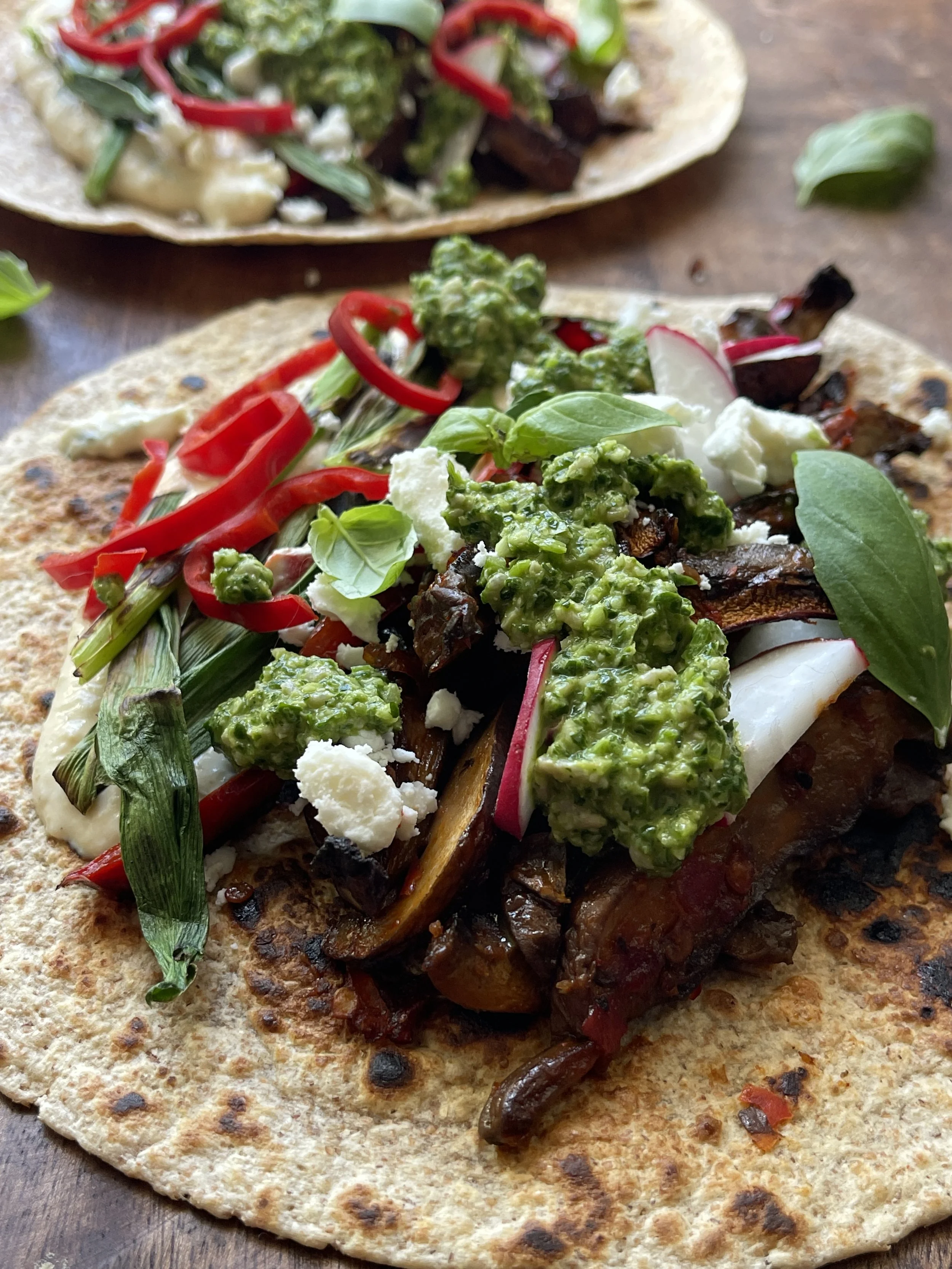MUSHROOM SHAWARMA WITH PISTACHIO PESTO & WHIPPED TAHINI