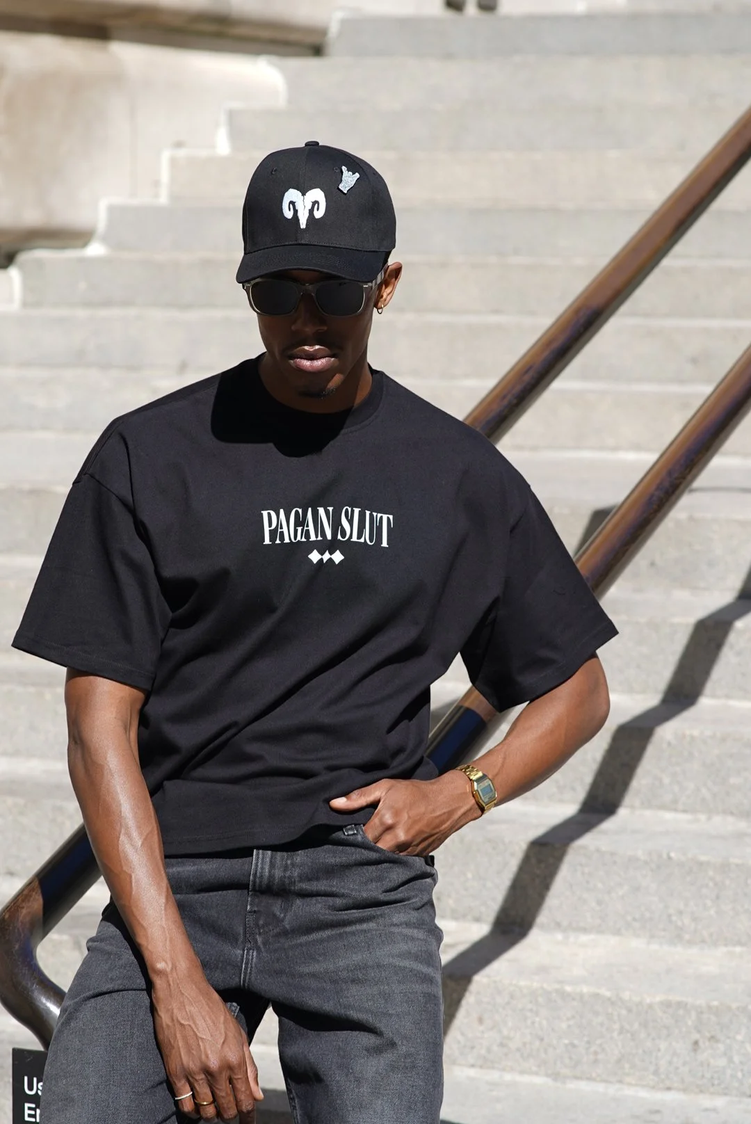 Ram Skull // Black Embroidery Cap