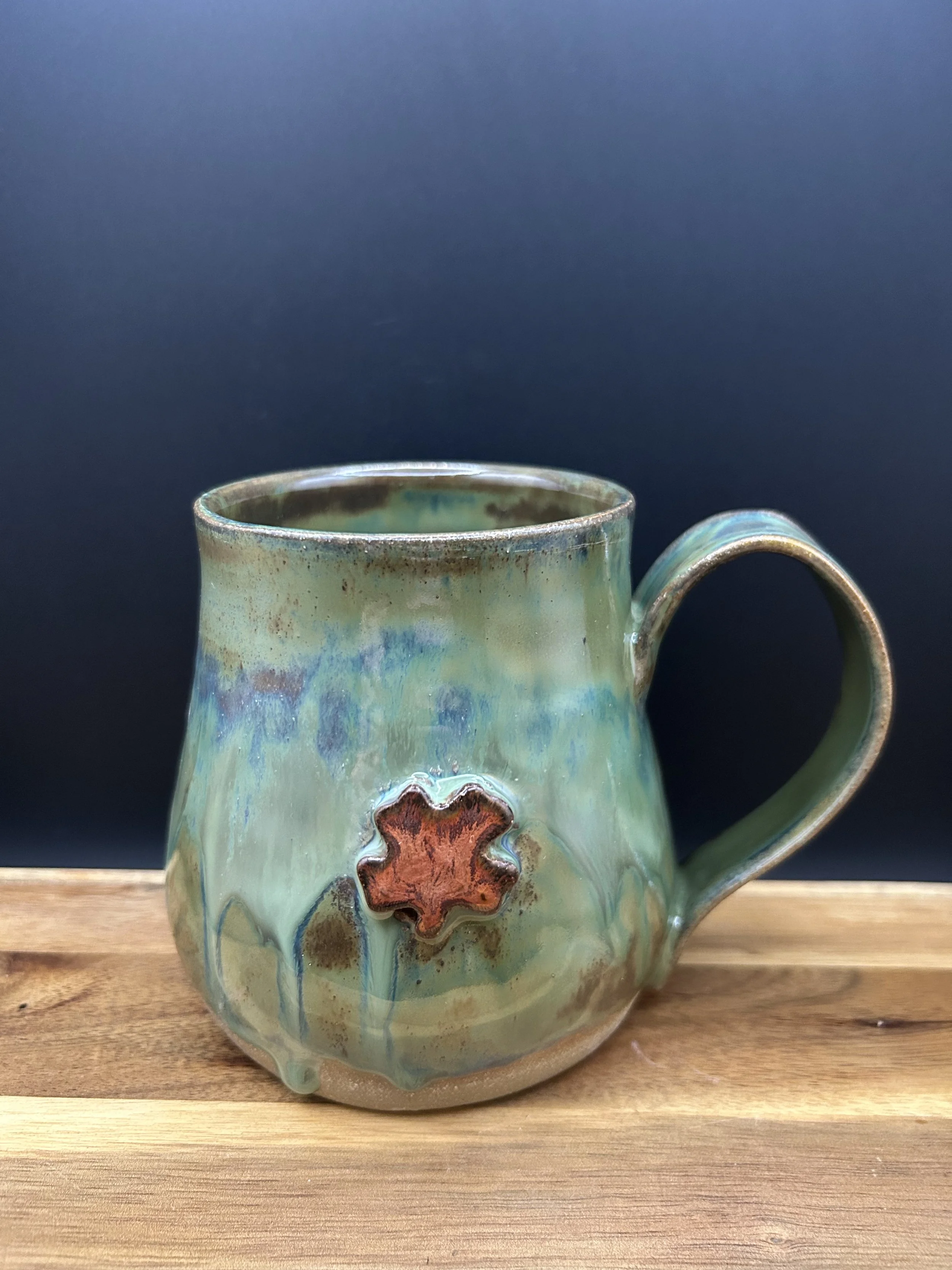 Handmade, hand painted shamrock mug