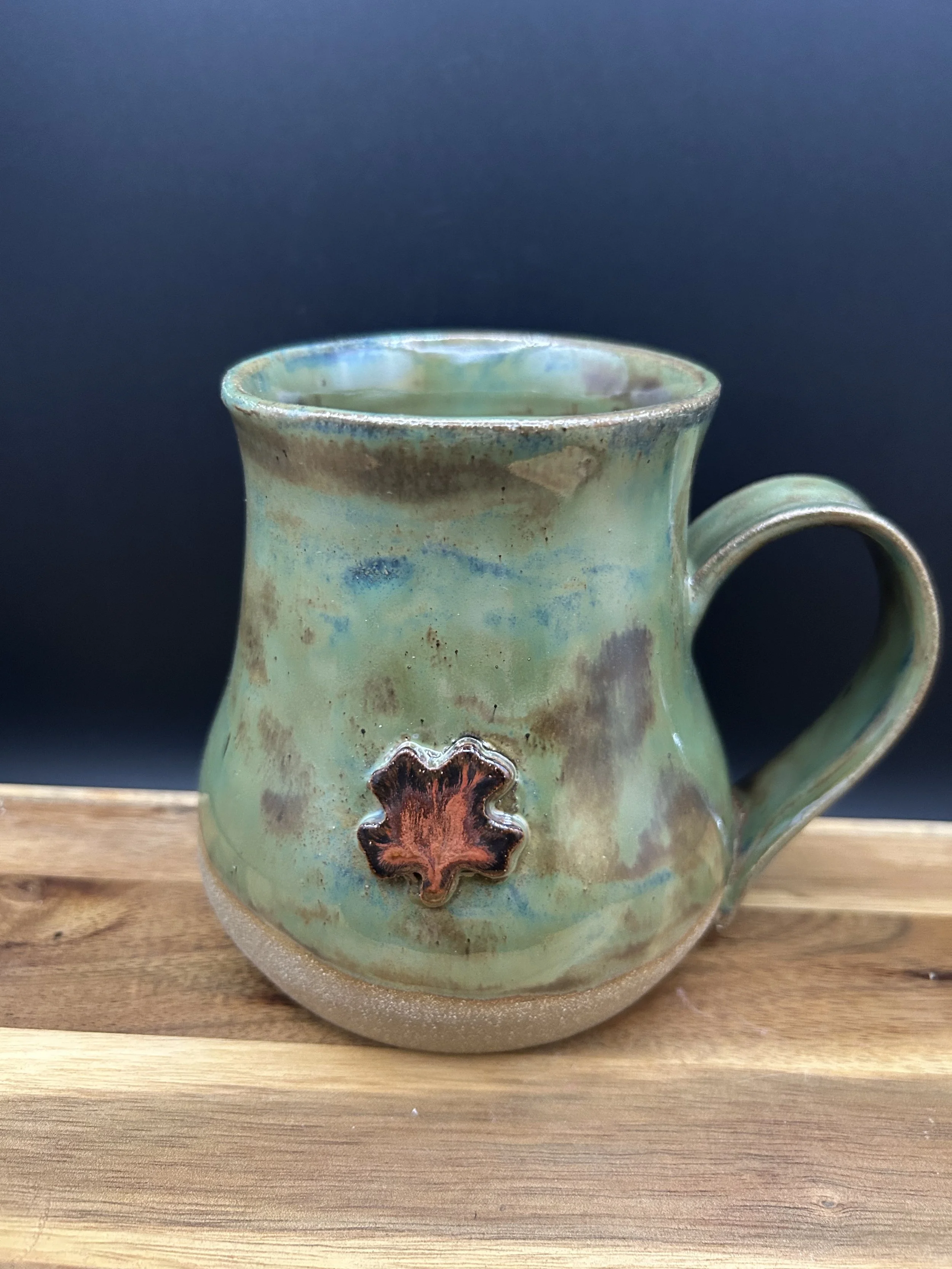 Handmade, hand painted shamrock mug