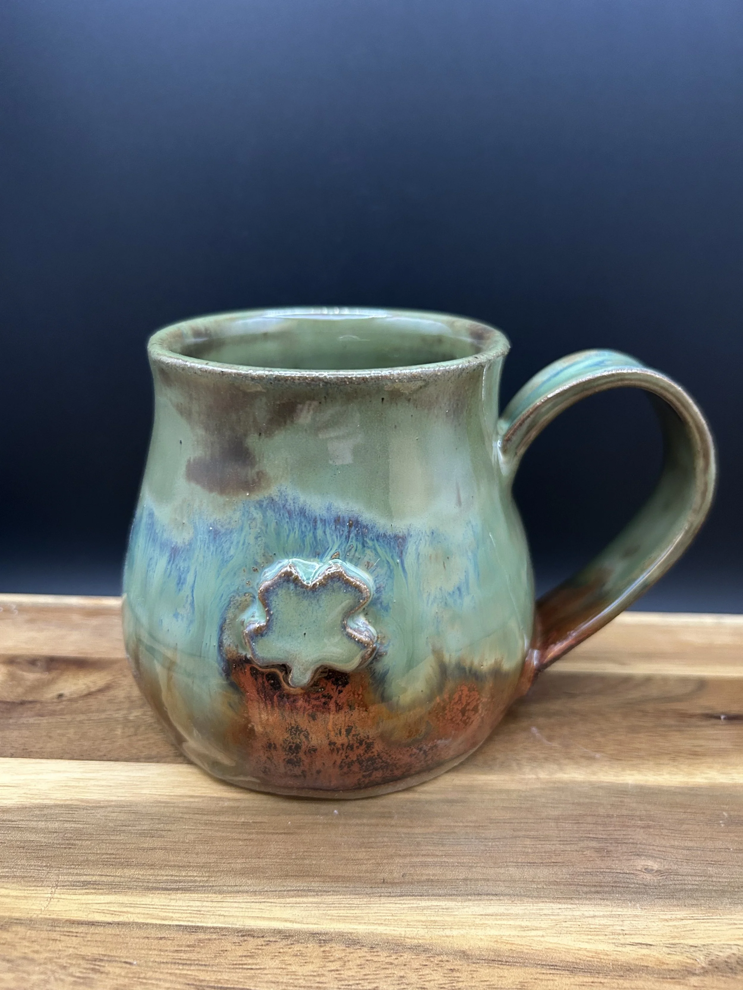 Handmade, hand painted shamrock mug