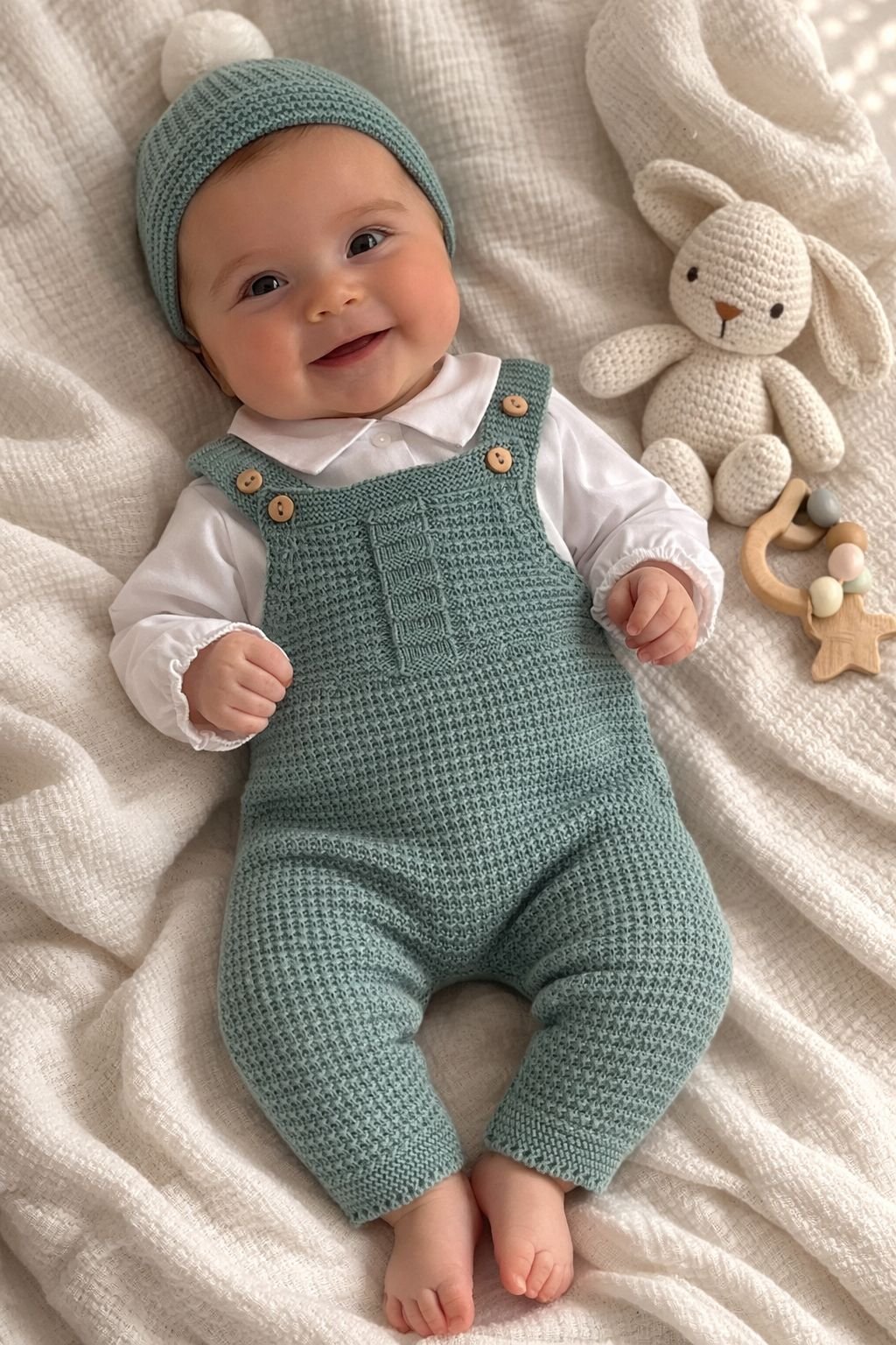 Jardineira de algodão com camisola e gorro