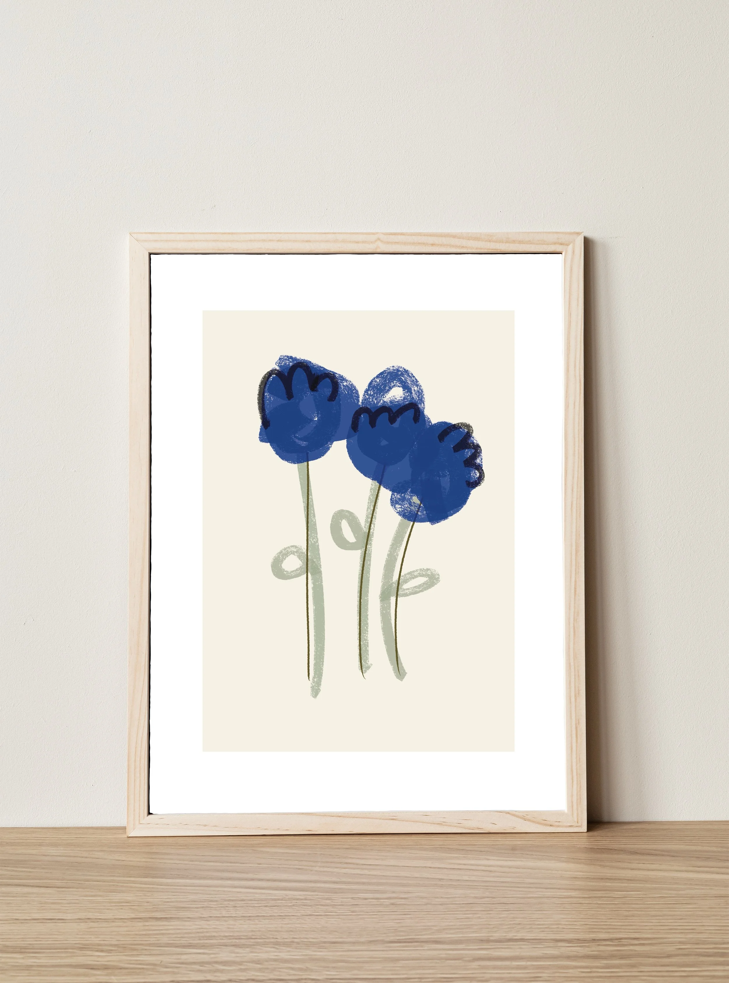 3 blue flowers - Matte Paper Poster