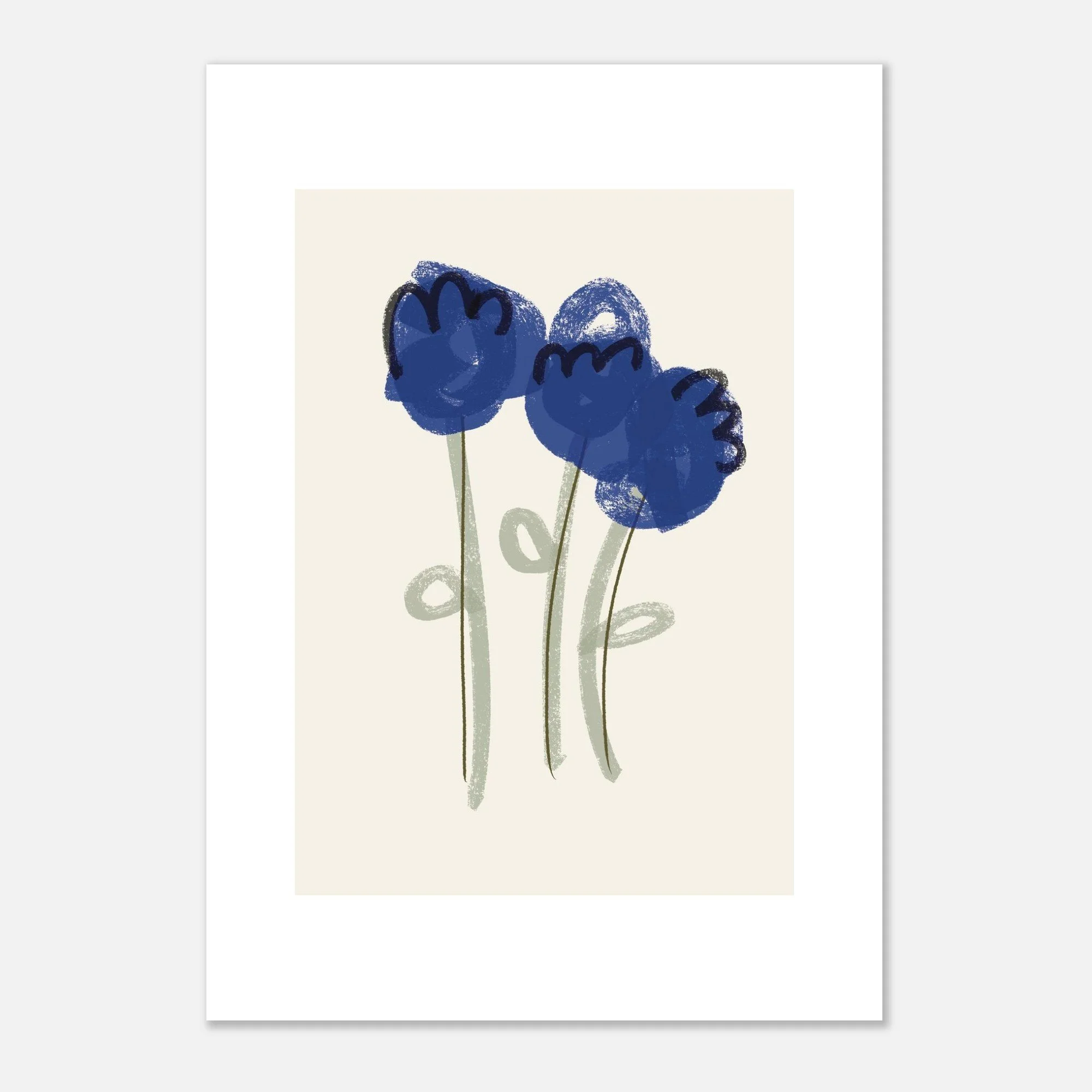 3 blue flowers - Matte Paper Poster