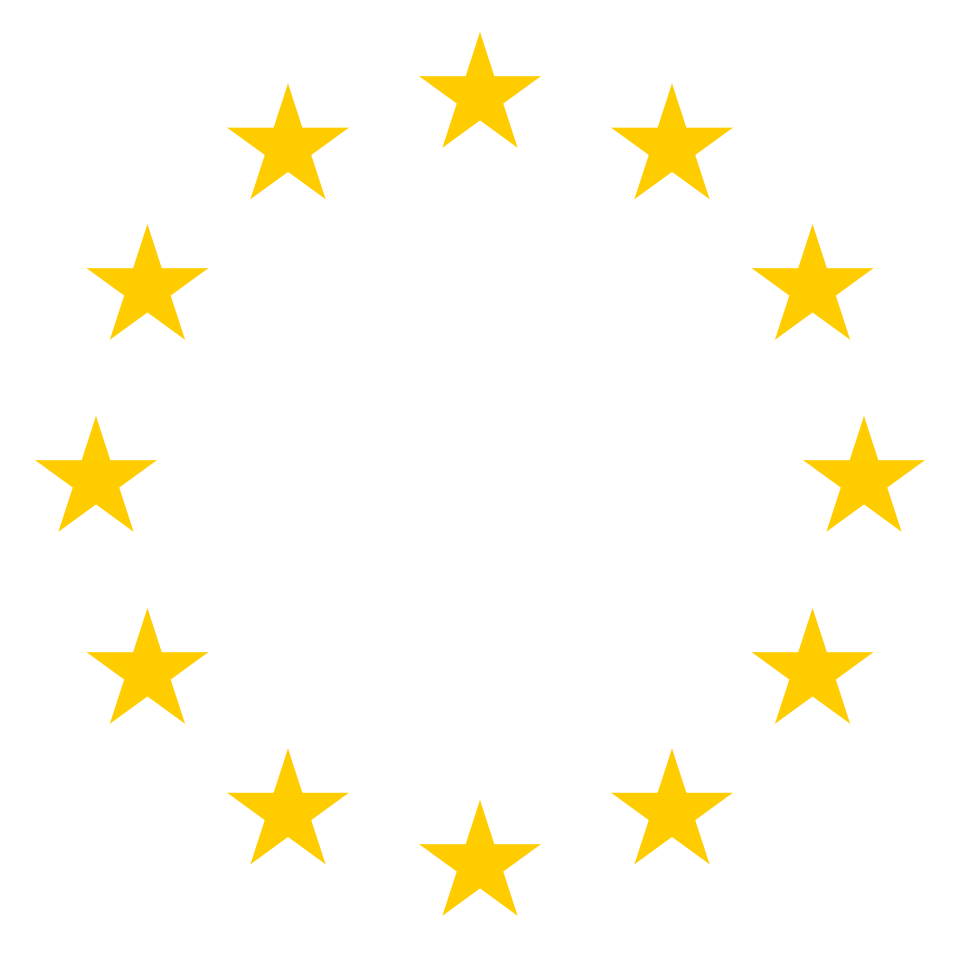 En cirkel af gule stjerner på sort baggrund, symboliserer EU-flag.
