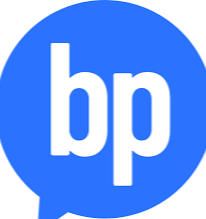 Blå cirkel med hvide bogstaver 'bp' i midten