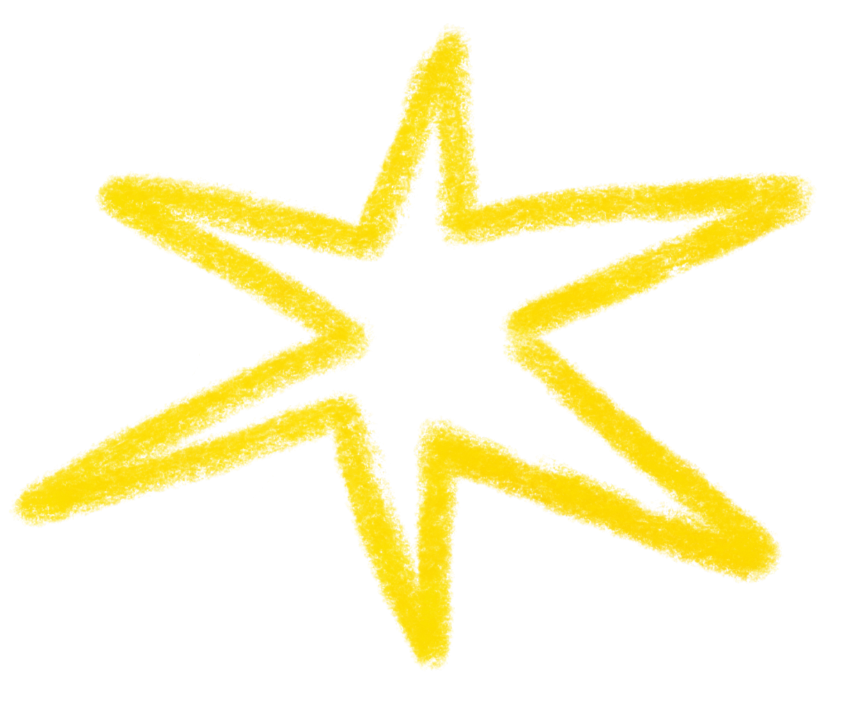 Bold yellow star with dynamic, painterly brushstroke style on black background.