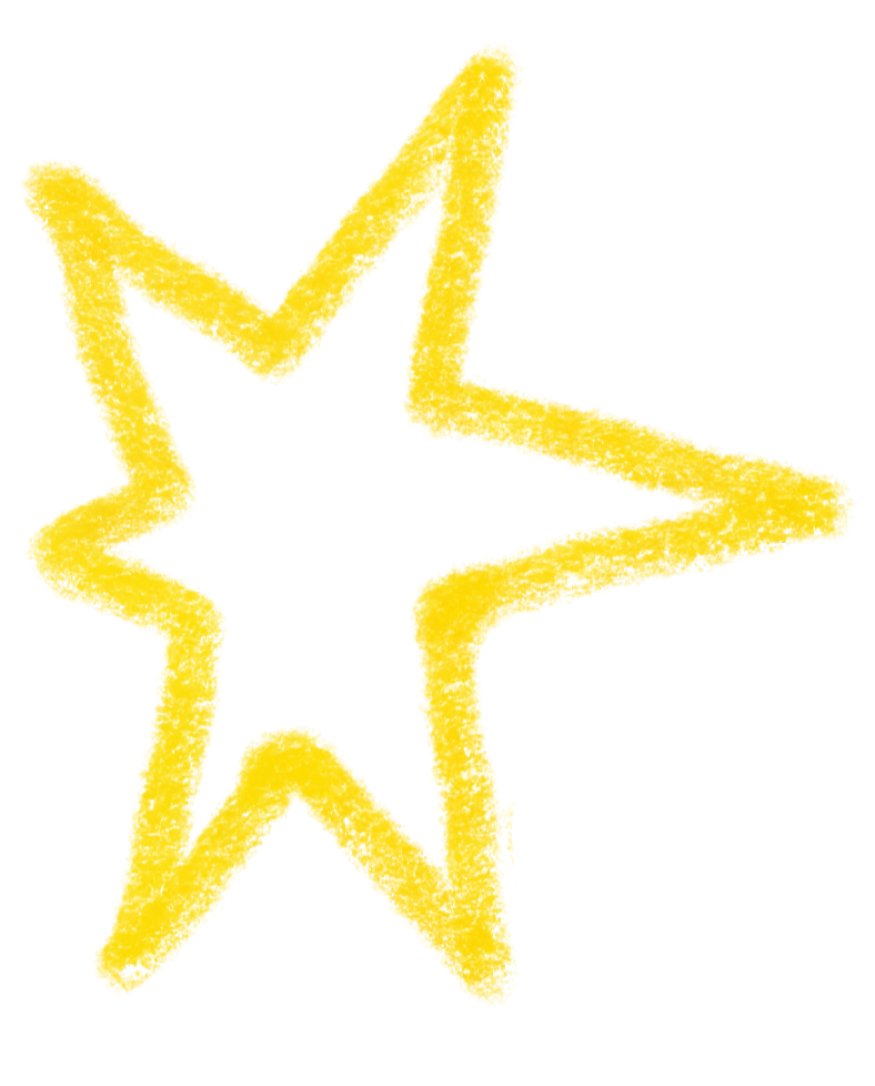 A yellow hand-drawn star overlapping with a black star on a transparent background.