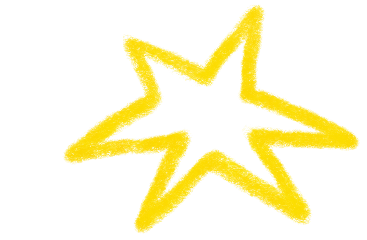 Yellow, three-dimensional star outline with a textured, rough appearance.