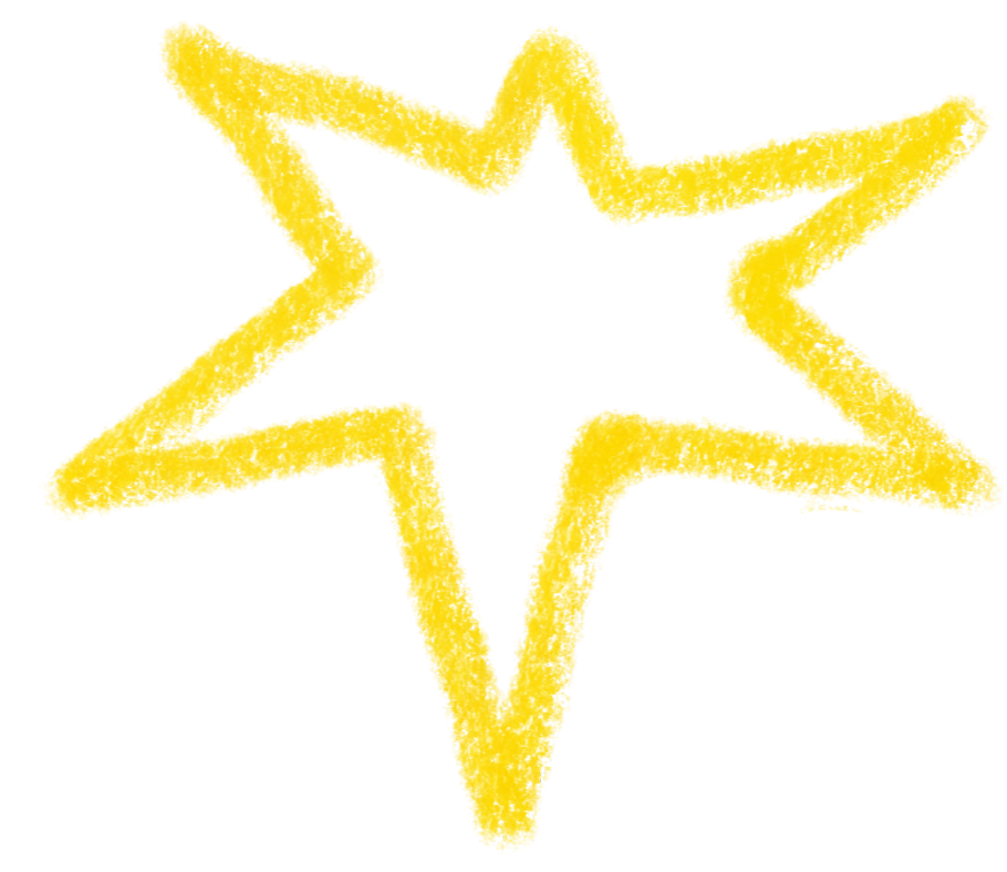 Yellow star-shaped chalk drawing on black background