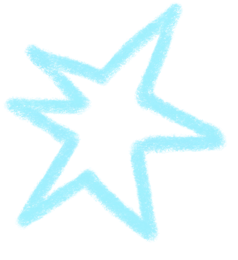 Light blue star-shaped badge with a darker blue star outline in the background.