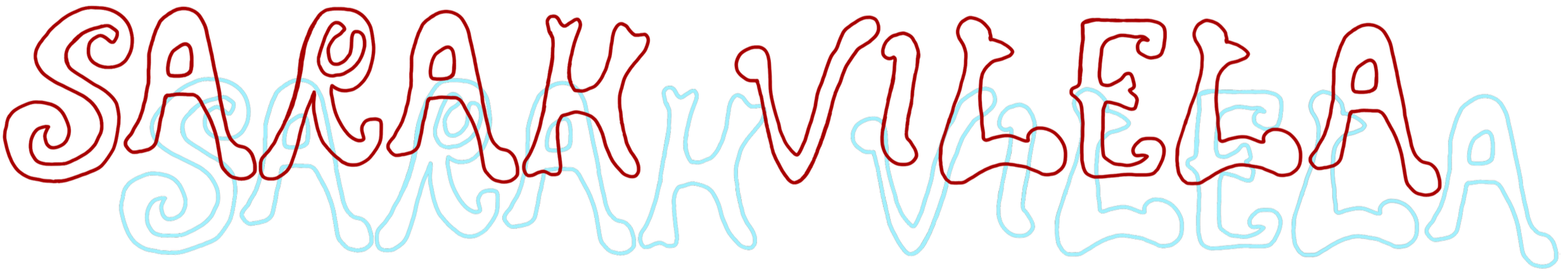 Neon sign saying "Sarah Vilela" which is the artist's name