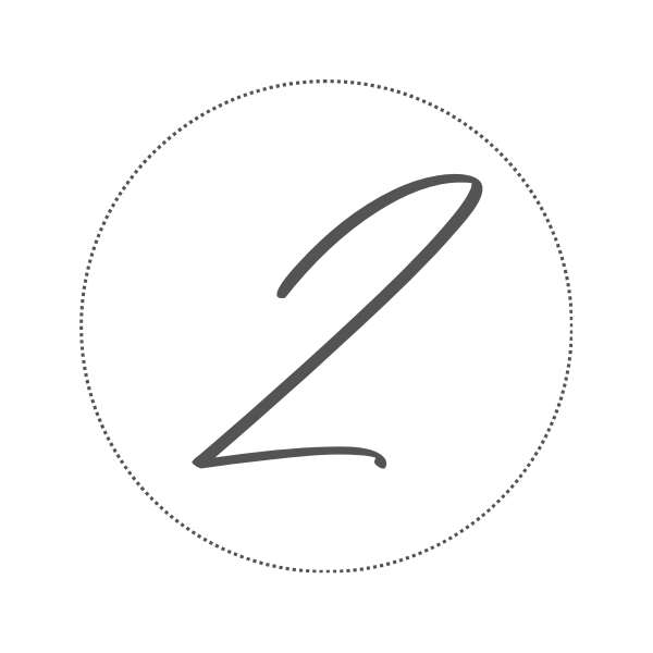 A black circle with a gray number 2 in the center, surrounded by a dotted gray circle.