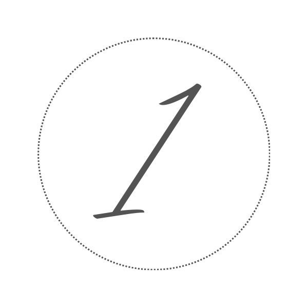 Black circular background with a large gray number one in the center.