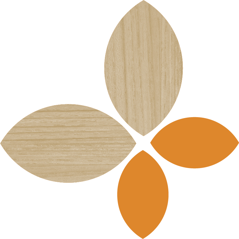 Diagram of a wooden circle, wooden half-circle, and orange semi-circle with labeled parts showing proportions.