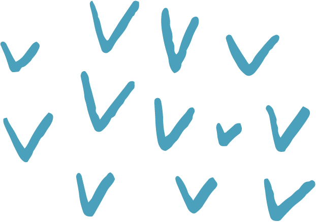 Multiple blue check marks scattered randomly on a black background.