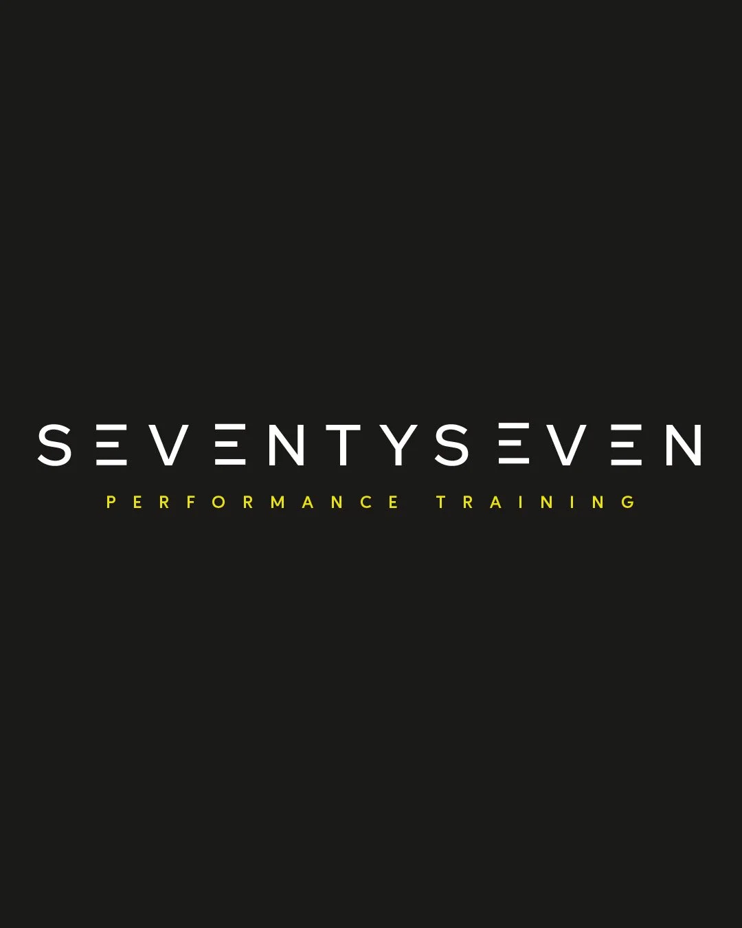 Black background with the white text 'SEVENTYSEVEN' and yellow text 'PERFORMANCE TRAINING' underneath.