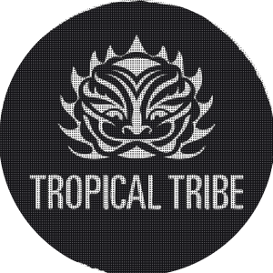 A circular logo featuring a stylized tiger face with flames around it and the text 'TROPICAL TRIBE' underneath.