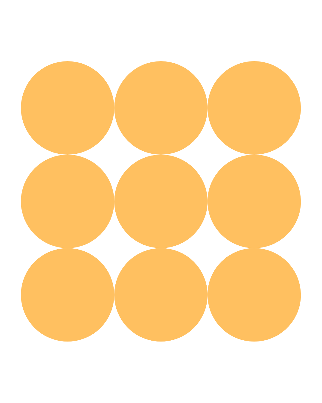 A 3x4 grid of orange circles with black background.