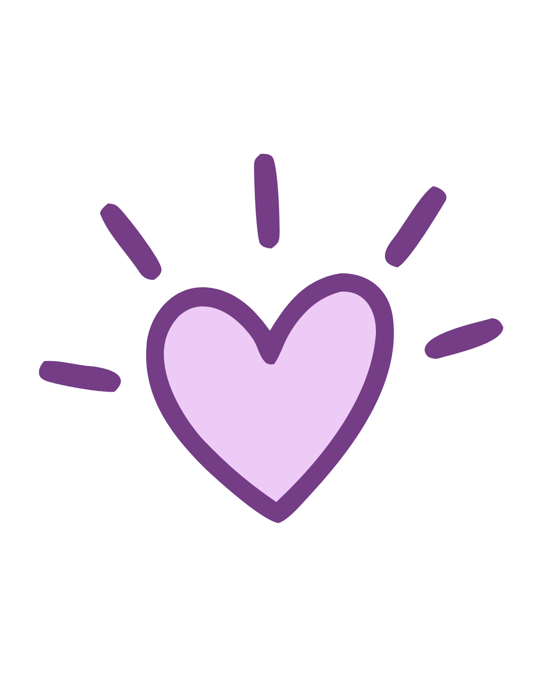 Hand-drawn purple heart with radiating lines.