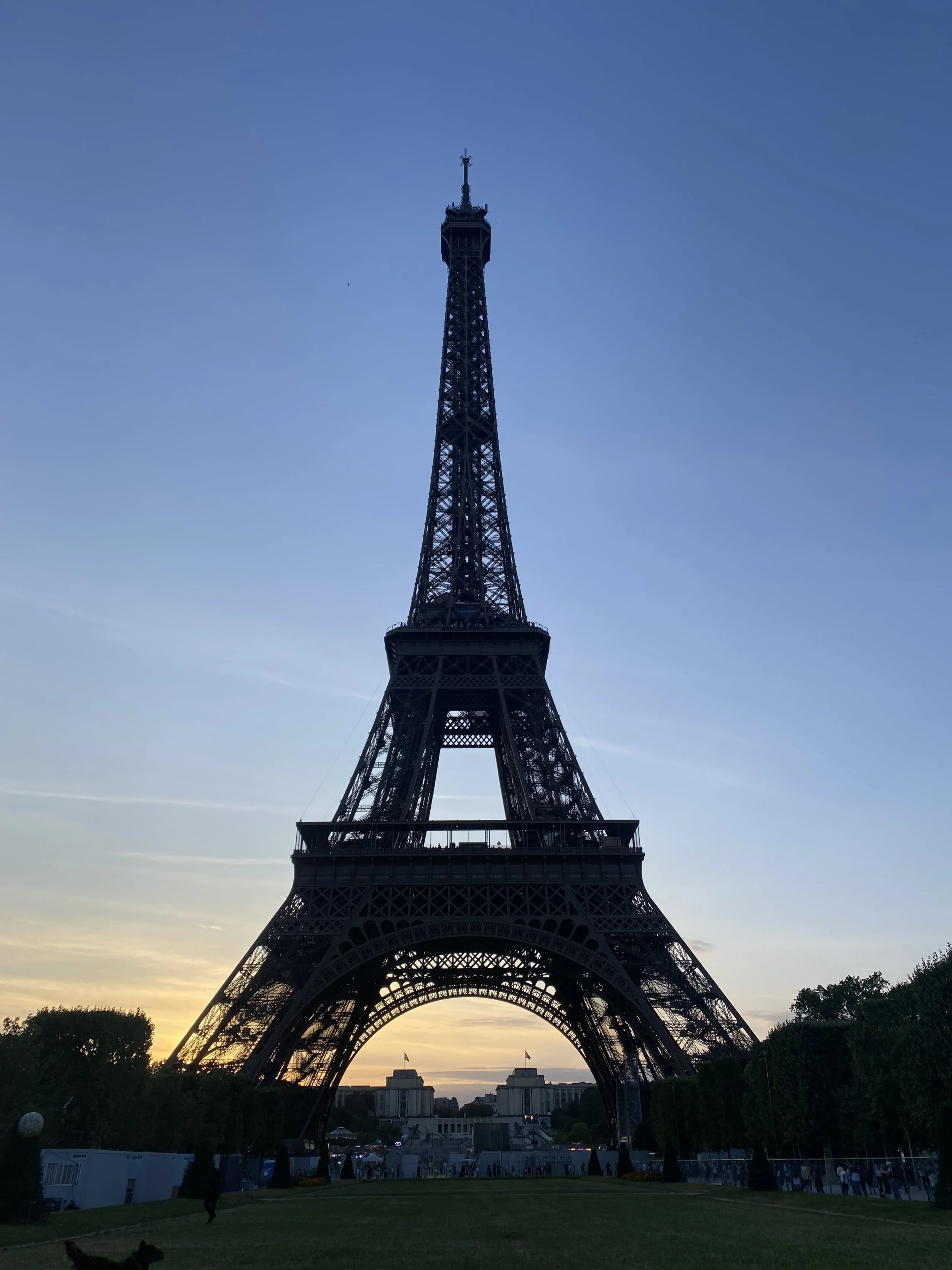 The Eiffel Tower during sunset in Paris, France.