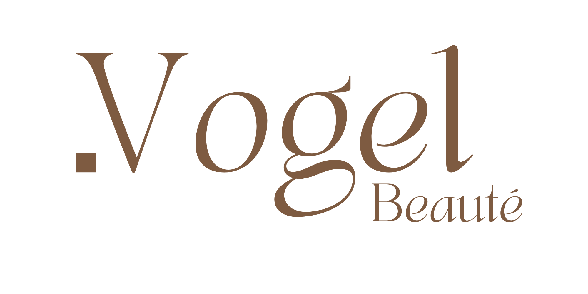 Logo de Vogel Beauté, institut de beauté, en caractères cursifs brun clair sur fond transparent.