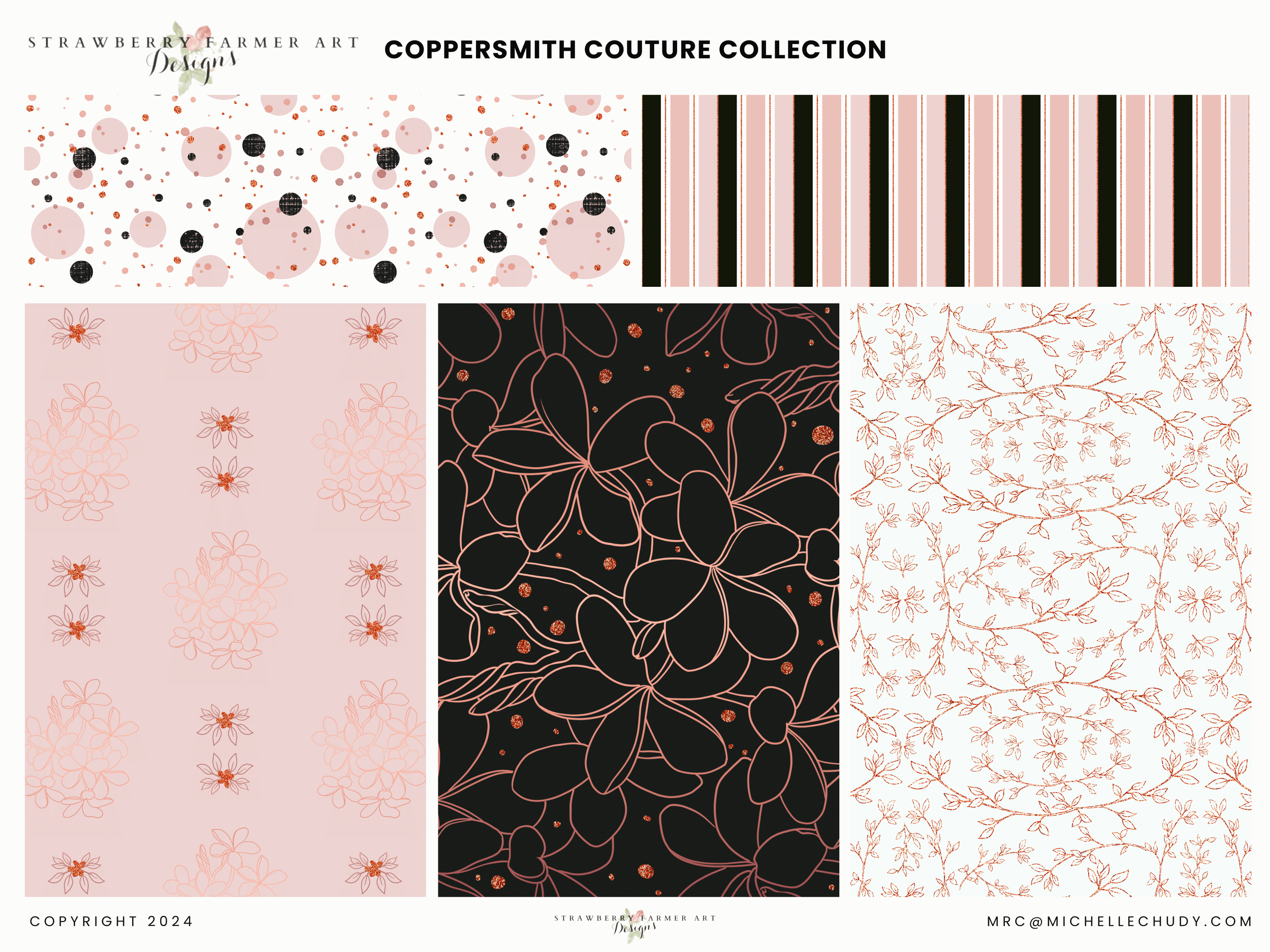 Coppersmith Couture — modern botanical surface patterns designed for fashion-forward licensing