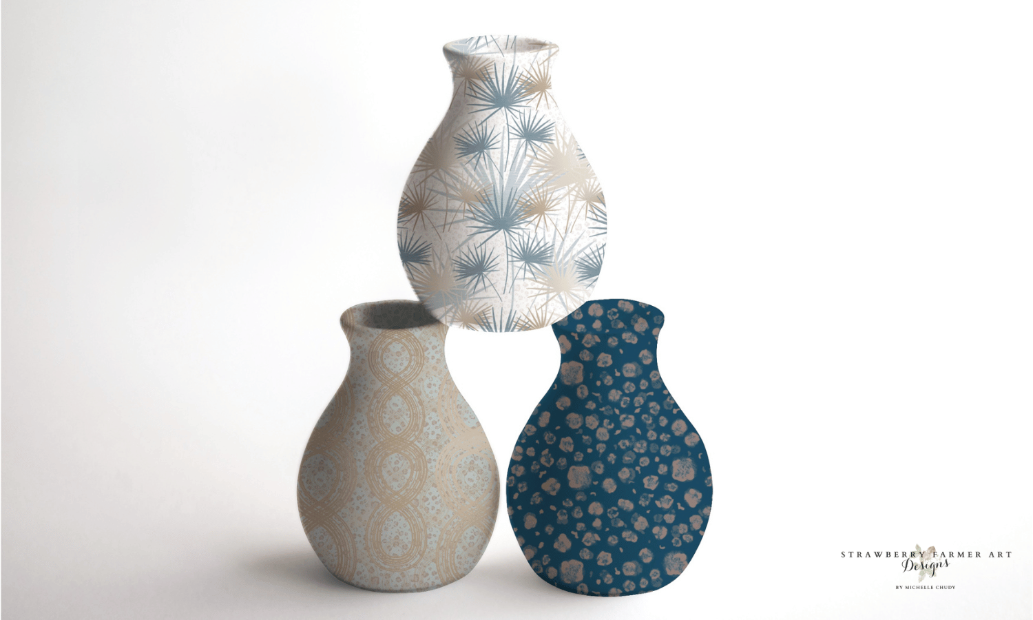 Wild Serenade home decor in navy and neutral tones.