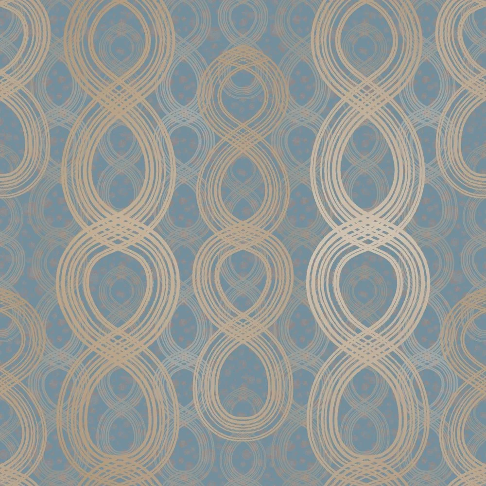 Majestic Ovals repeat pattern in gray blue featuring layered oval motifs with soft texture for wallpaper and textile applications.