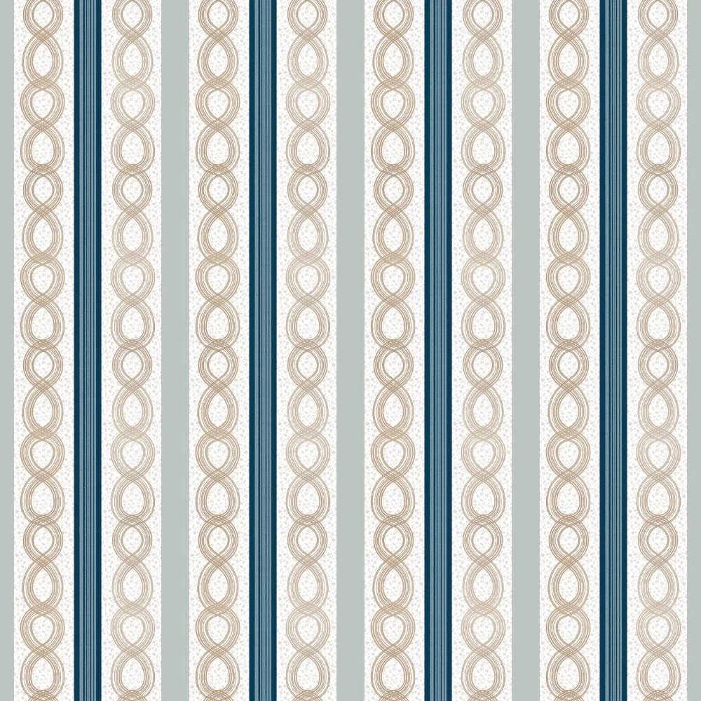 Infinity Stripes repeat pattern in white featuring layered geometric stripe motifs in soft taupe and navy from the Wild Serenade collection by Michelle Chudy.
