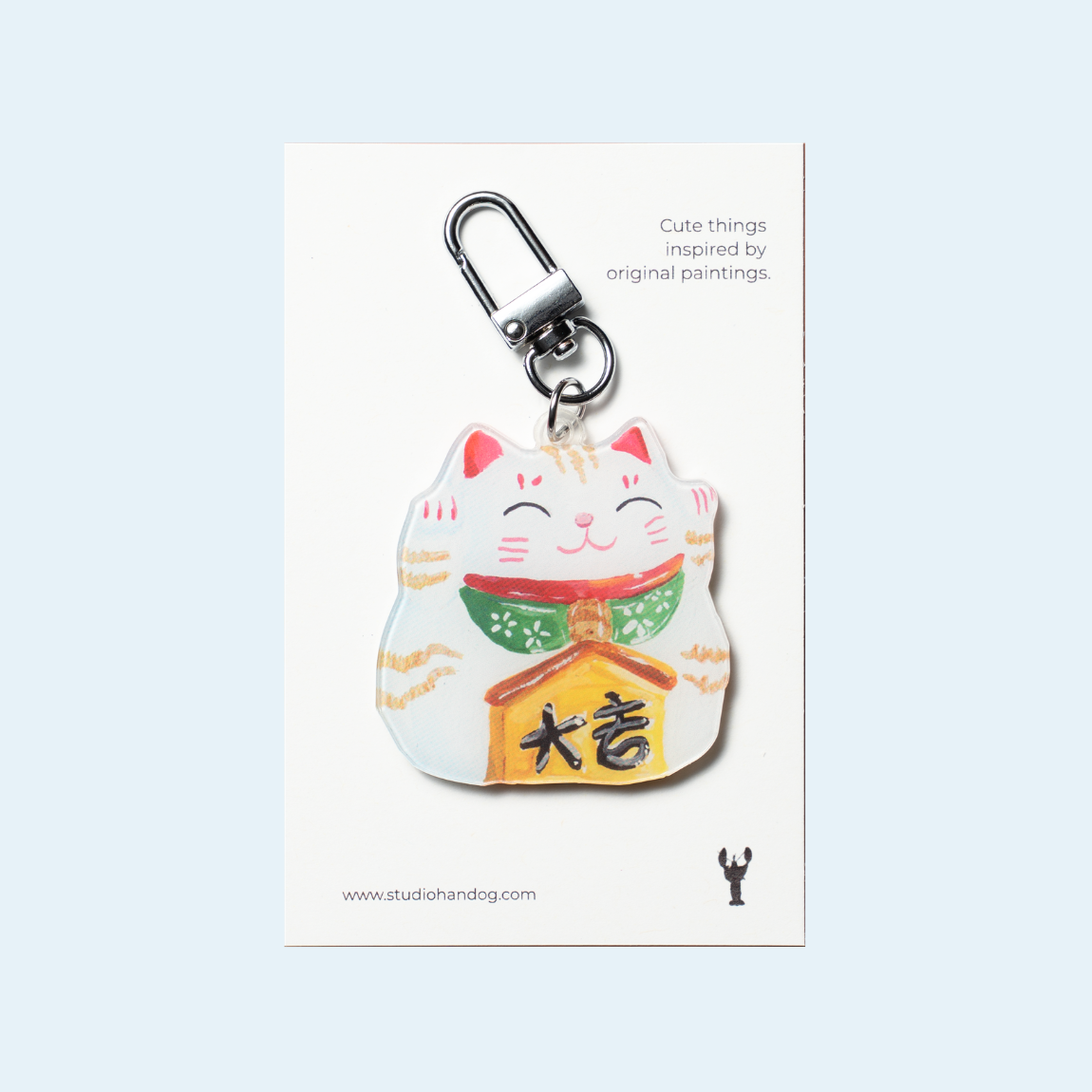 Studio Handog Lucky Cat Acrylic Keychain with backing.png