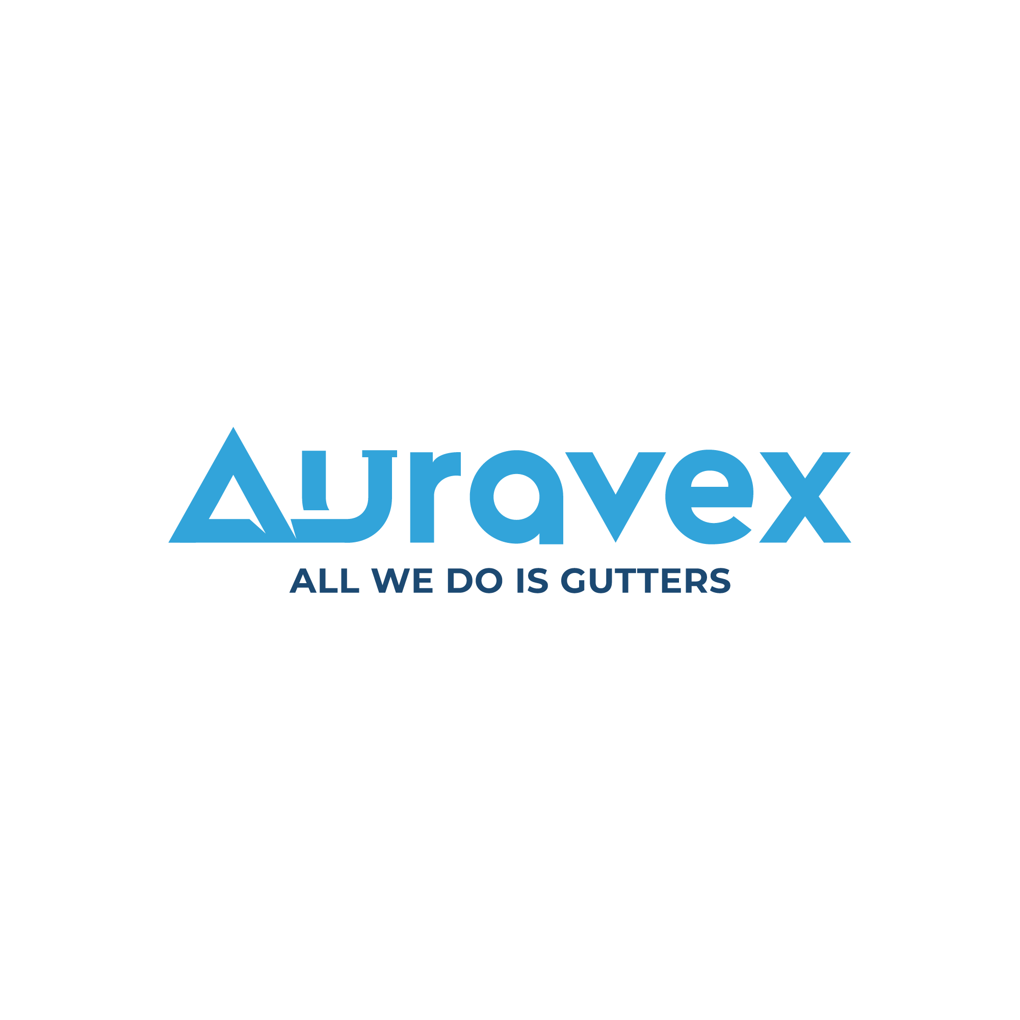 Logo for Ajravex with a blue triangle forming the 'A' and the word 'Ajravex' in blue, with the tagline 'All we do is gutters' underneath.