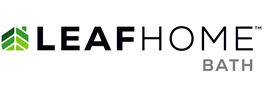 LEAFHOME BATH logo with green leaf icon and black and gray text