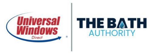 Universal Windows Direct logo next to The Bath Authority logo, separated by a vertical line.