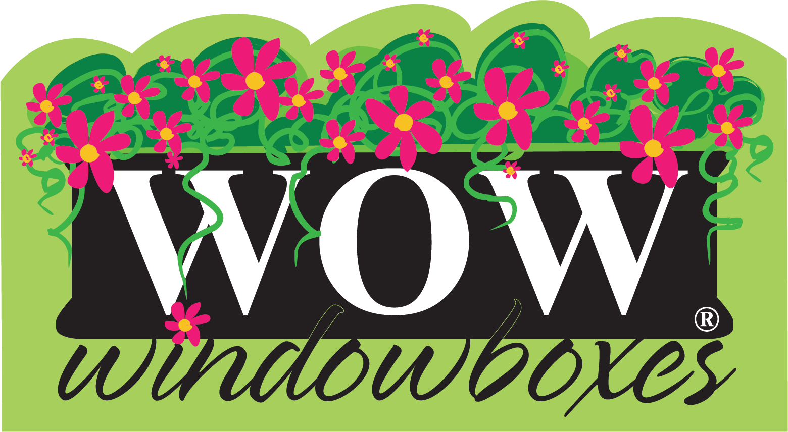 Logo for WOW Windowns with pink flowers over green leaves and a black rectangular background with white 'WOW' text and black 'winddoors' cursive