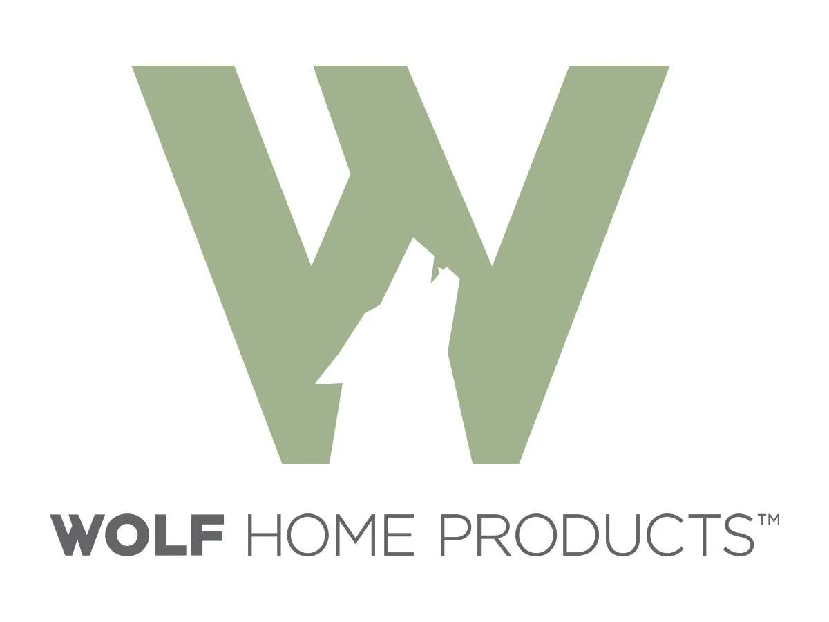 Logo for Wolf Home Products featuring a stylized green W with a white wolf silhouette in the middle, with the text "WOLF HOME PRODUCTS" below.