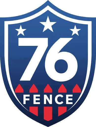 Shield-shaped emblem with a blue background, featuring the number 76, three white stars at the top, and the word FENCE at the bottom with red vertical stripes.
