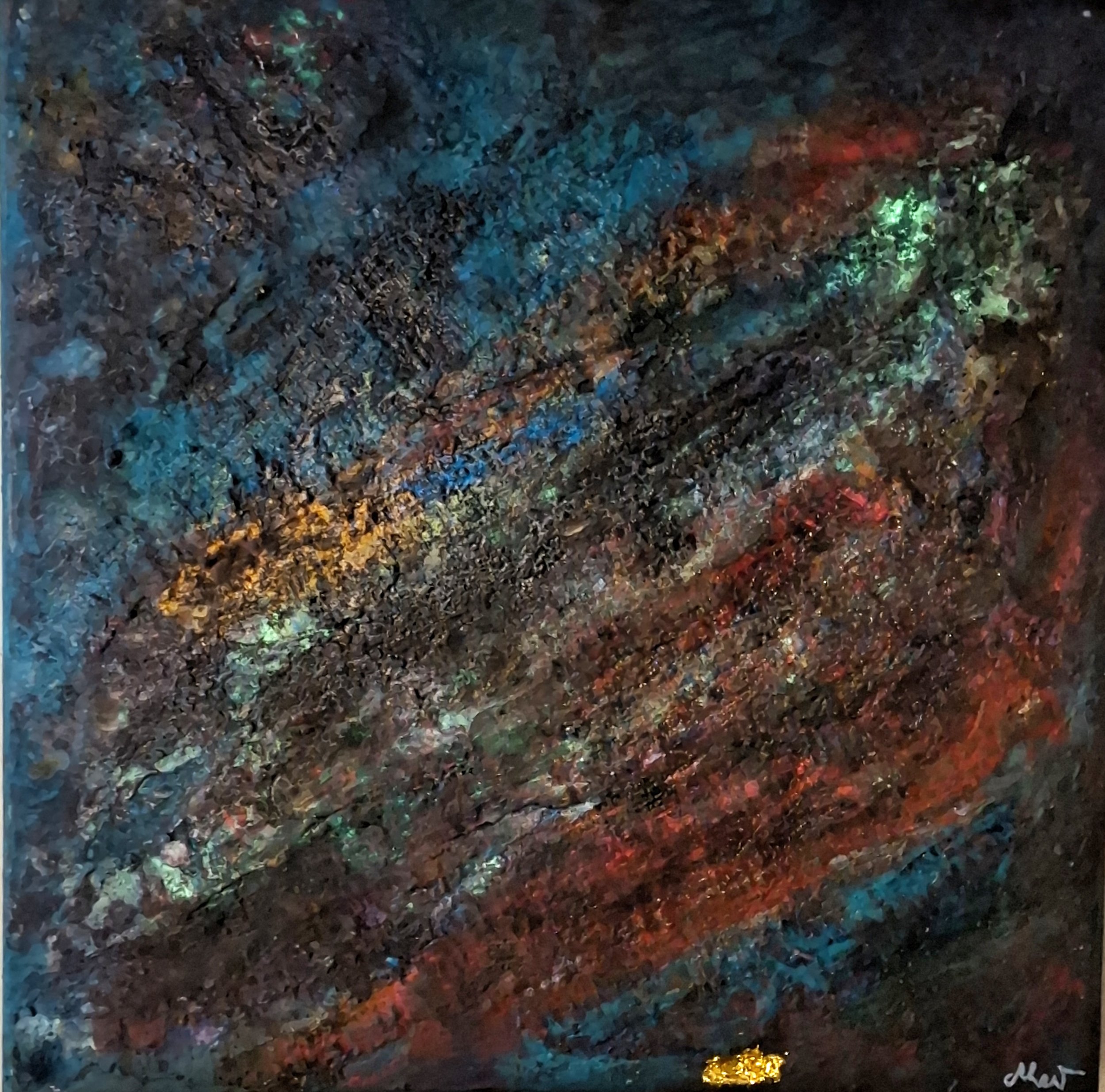 Abstrakte Kunst mit buntem, pixelartigem Muster aus vielfältigen Farben und Texturen.